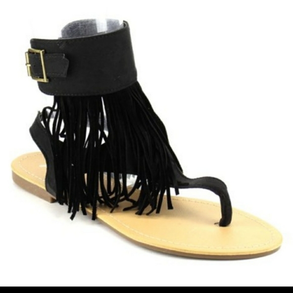 Black Fringe Sandal NEW - Picture 1 of 1